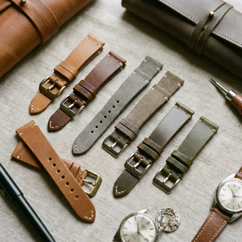 Leather watch strap